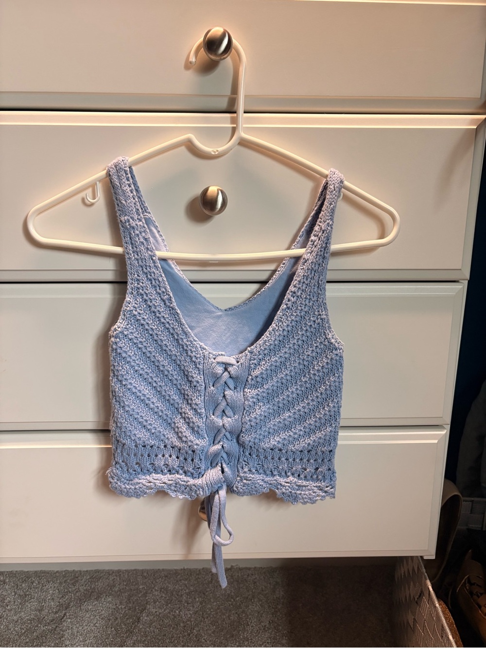 Hollister Light Blue Crochet Lace-Up Crop Tank